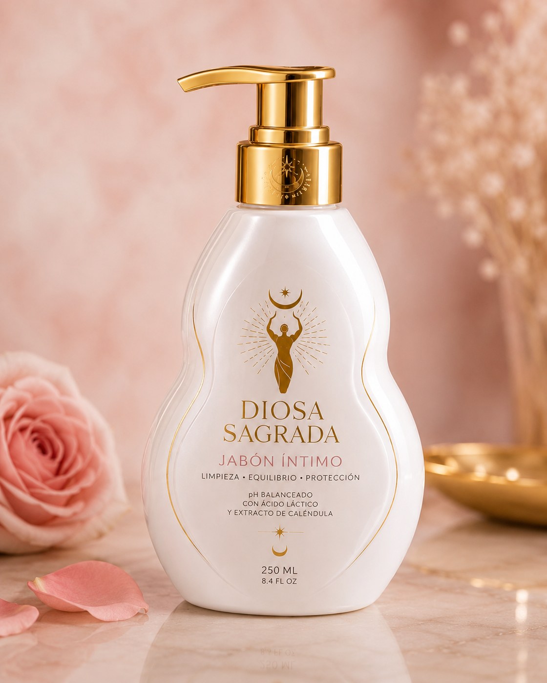 Diosa Sagrada intimate wash presented in a soft feminine setting